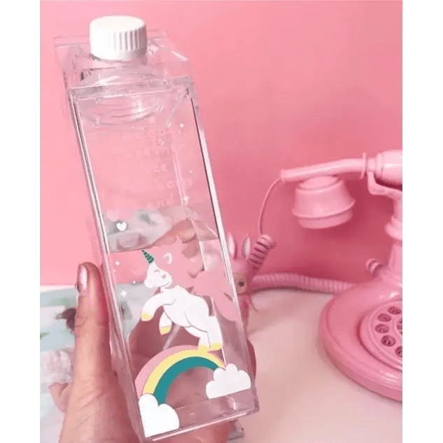 Kawaii Milk Carton Shaped Transparent Water Bottles - Cosparty