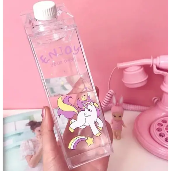 Glass Milk Carton Bottle - Enjoy Your Day Unicorn - cup