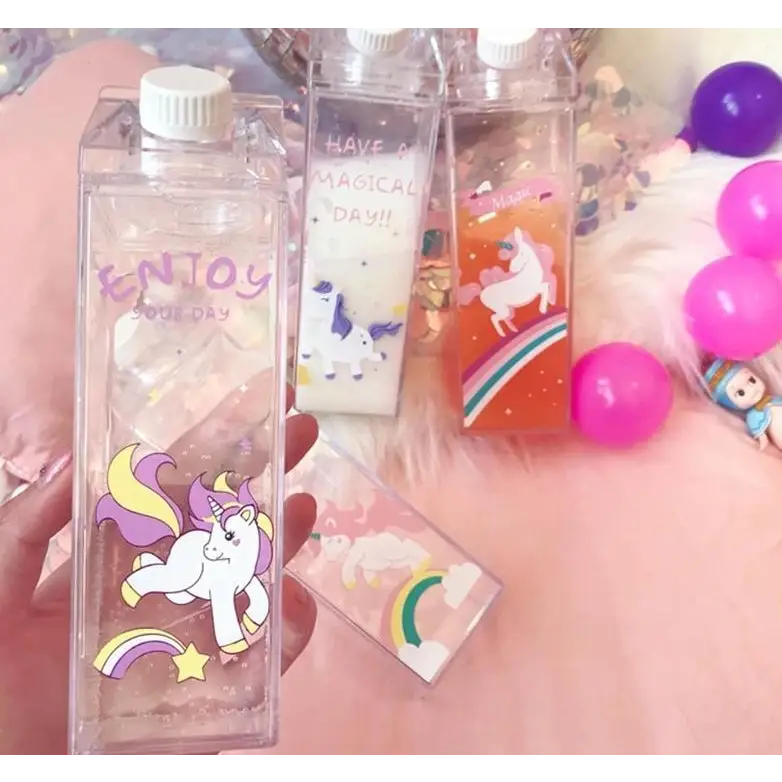 Kawaii Milk Carton Shaped Transparent Water Bottles - cup