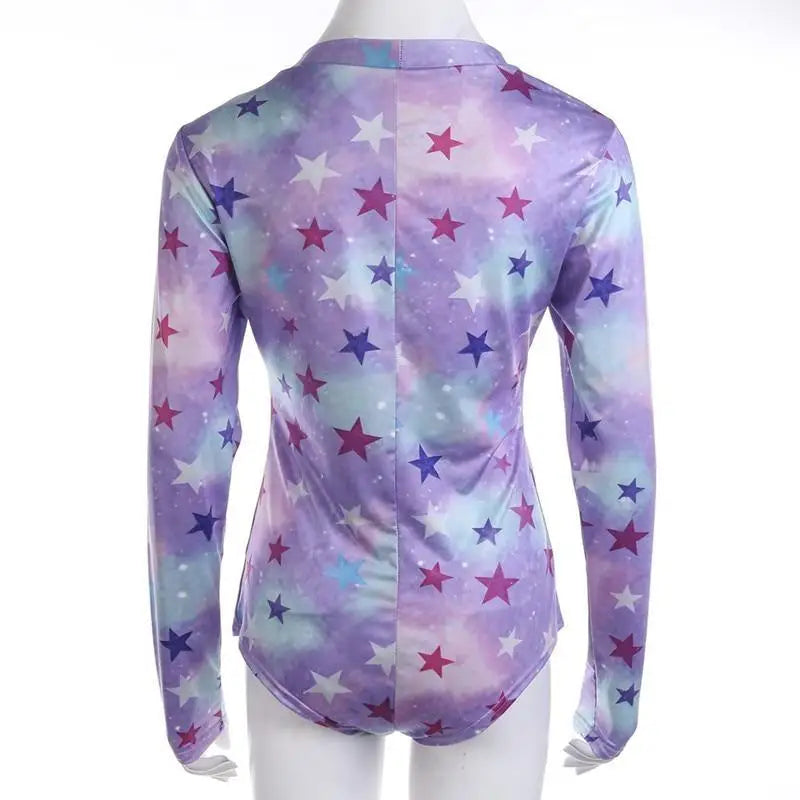 Kawaii Milky Purple Galaxy Long Sleeve Sleeper Bodysuit - onesie