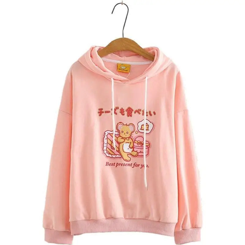 Kawaii Mouse Inspired Hoodie in Pastel Pink or White - Pink - hoodie