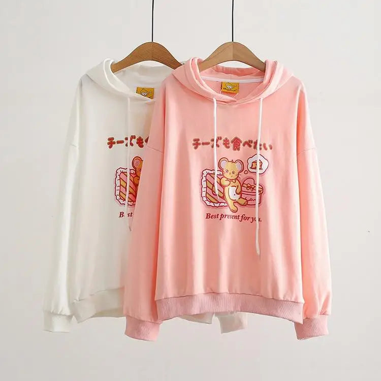 Kawaii Mouse Inspired Hoodie in Pastel Pink or White - hoodie