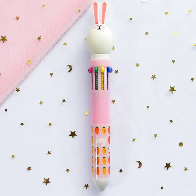 Kawaii Multi-Colored Pens in Playful Pastel Shades - Pink Bunny - stationary