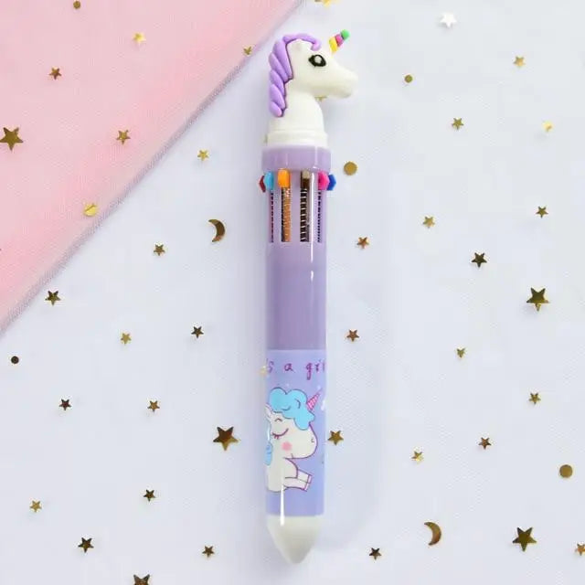 Kawaii Multi-Colored Pens in Playful Pastel Shades - Purple Unicorn - stationary