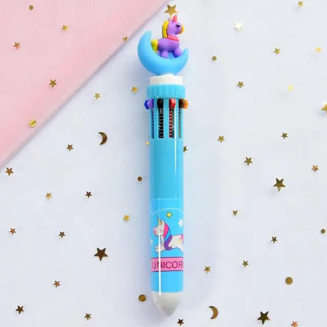 Kawaii Multi-Colored Pens in Playful Pastel Shades - Blue Moon Unicorn - stationary