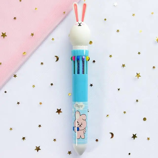 Kawaii Multi-Colored Pens in Playful Pastel Shades - Blue Bunny - stationary