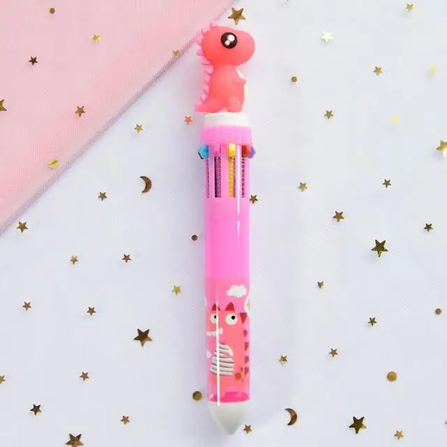 Kawaii Multi-Colored Pens in Playful Pastel Shades - Red Dinosaur - stationary