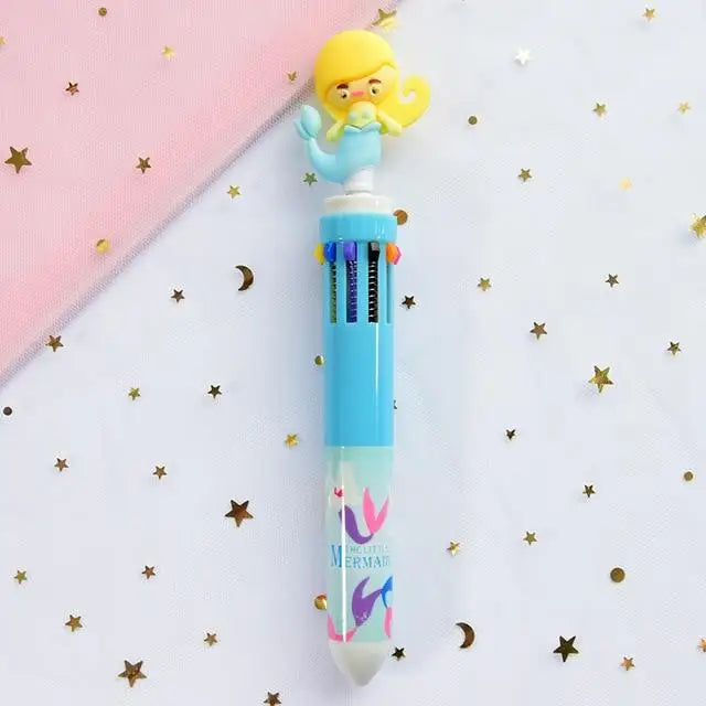 Kawaii Multi-Colored Pens in Playful Pastel Shades - Blue Mermaid - stationary