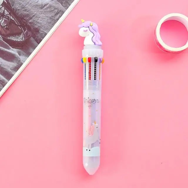 Kawaii Multi-Colored Pens in Playful Pastel Shades - Lavender Unicorn - stationary