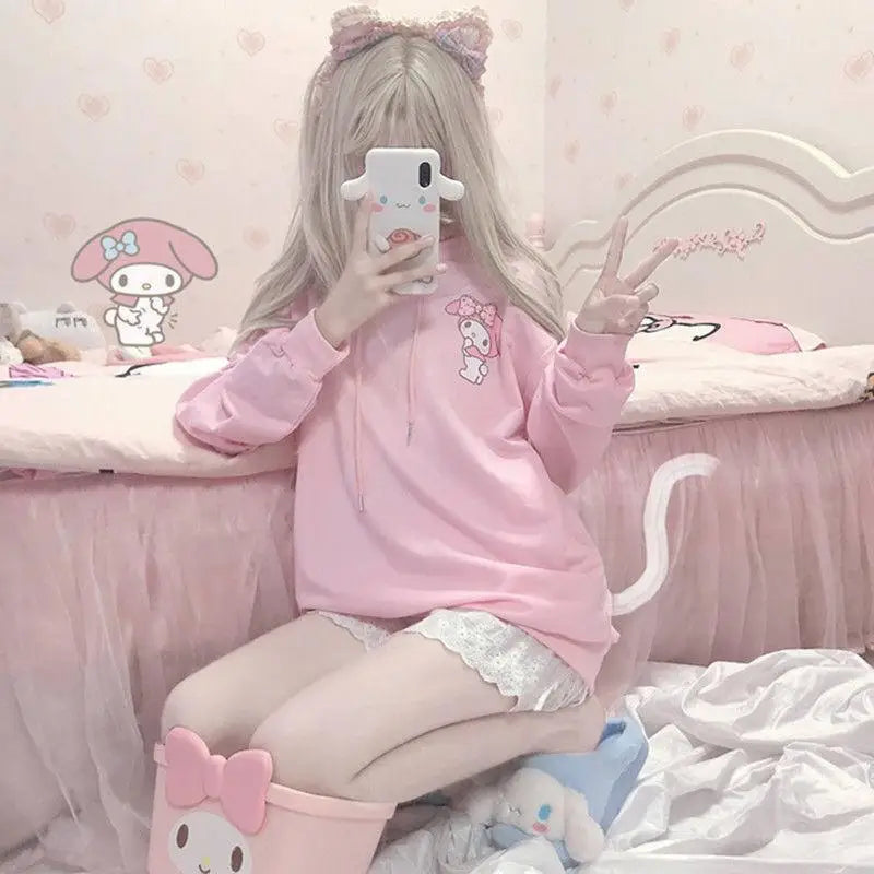 Kawaii My Melody Pink Hoodie with Bow and Cozy Long Sleeves - S - sweater