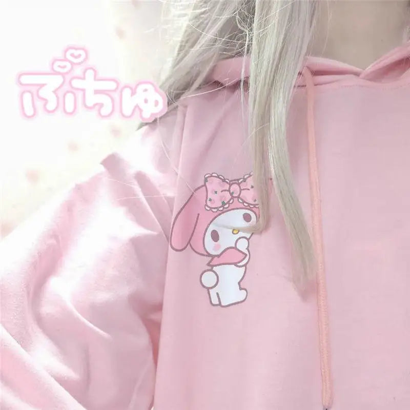 Kawaii My Melody Pink Hoodie with Bow and Cozy Long Sleeves - sweater