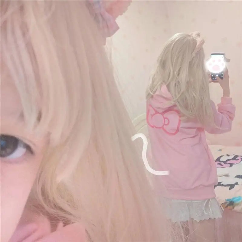 Kawaii My Melody Pink Hoodie with Bow and Cozy Long Sleeves - sweater