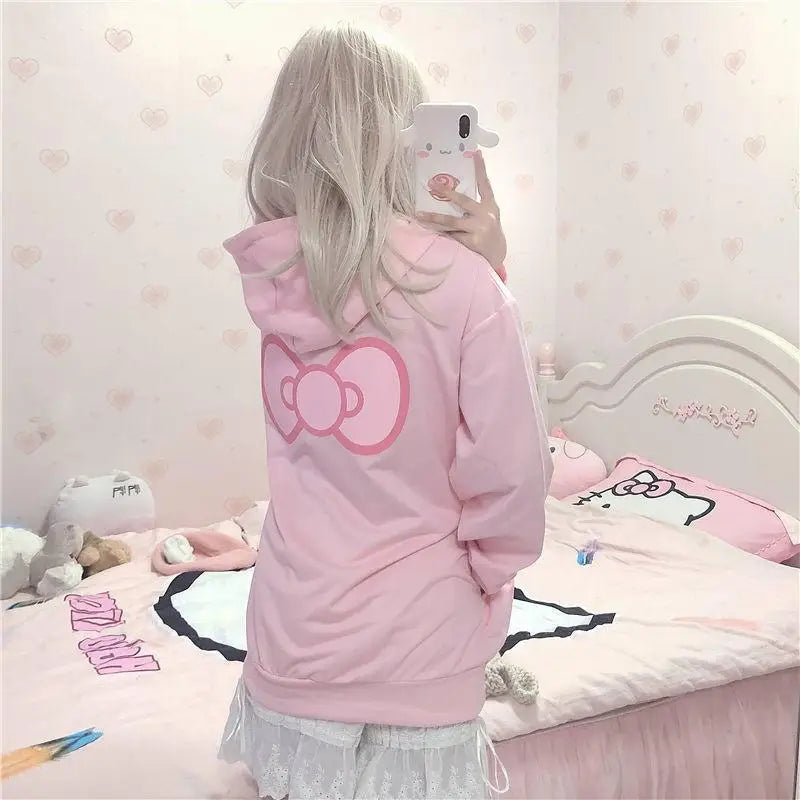 Kawaii My Melody Pink Hoodie with Bow and Cozy Long Sleeves - sweater