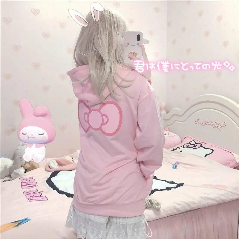 Kawaii My Melody Pink Hoodie with Bow and Cozy Long Sleeves - sweater