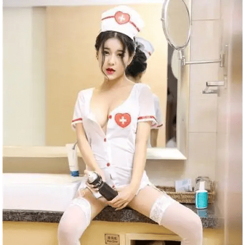 Kawaii Nurse Costume with Hat, Stockings and Red Cross Graphics - Cosparty