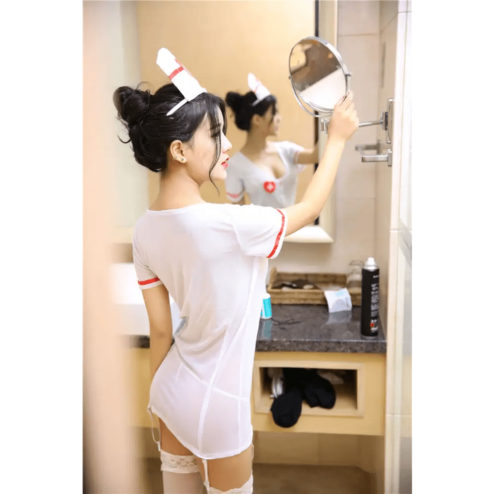 Kawaii Nurse Costume with Hat, Stockings and Red Cross Graphics - Cosparty