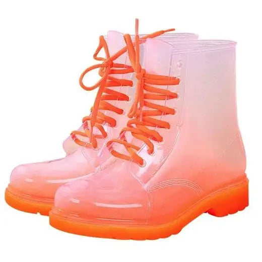 Kawaii Ombre Block Heeled Rain Booties in Candy Colors - Shoes