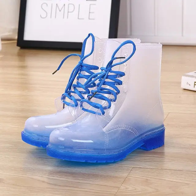 Kawaii Ombre Block Heeled Rain Booties in Candy Colors - Blue / 4 - Shoes