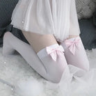 Basic Bow Stockings - White - knee socks, ribbon, ribbon stockings, ribbons