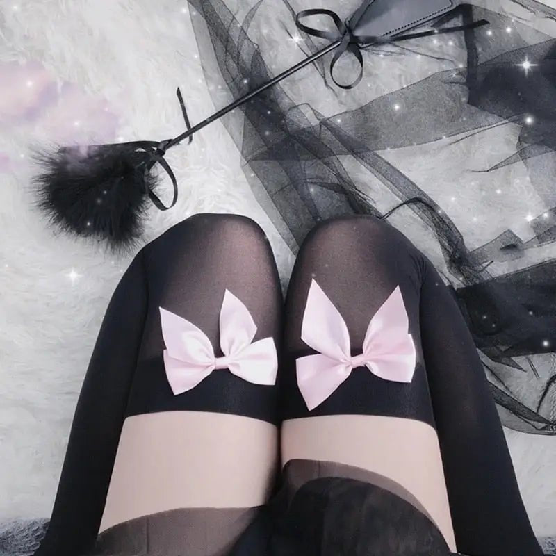 Kawaii Over - the - Knee Stockings with Ribbon Embellishments for a Perfect Fit - Cosparty