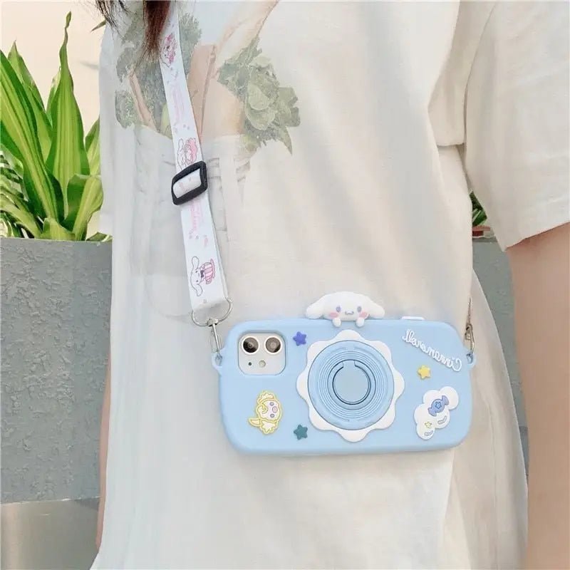 Kawaii Pastel Blue Cinnamoroll Camera Phone Case with Stand - Cosparty