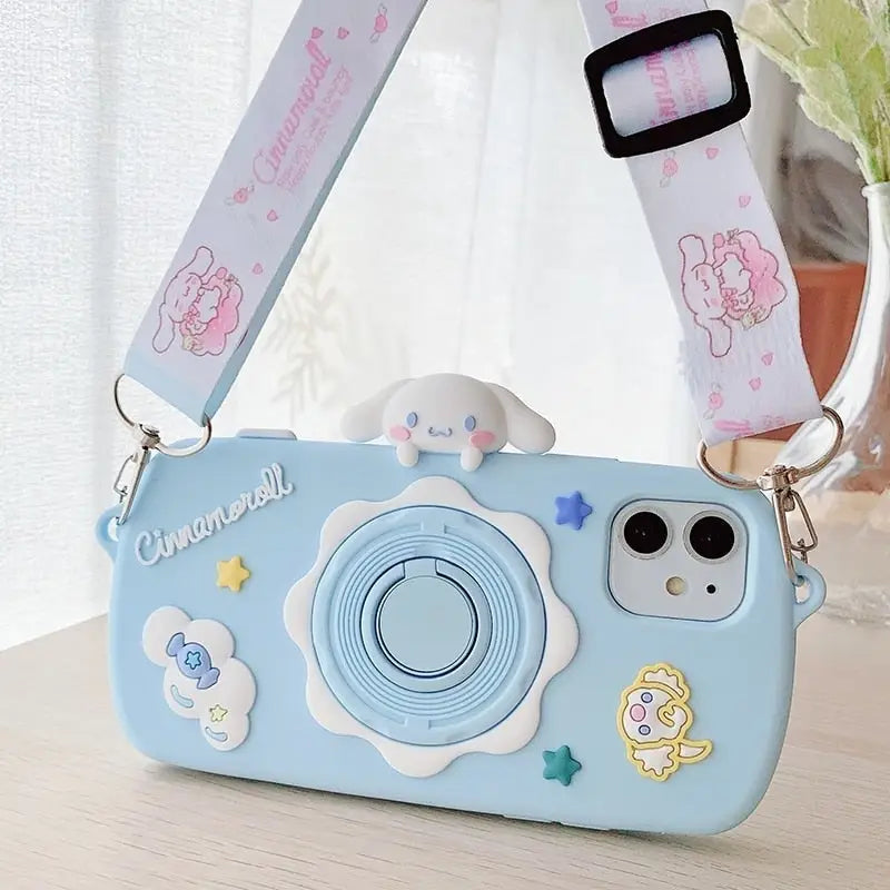 Kawaii Pastel Blue Cinnamoroll Camera Phone Case with Stand - phone case