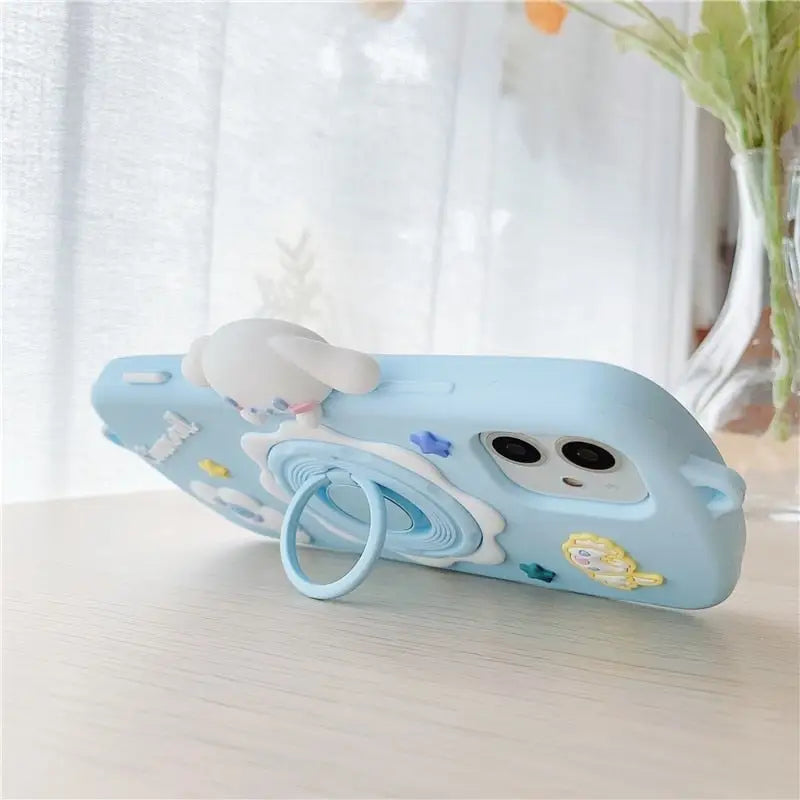 Kawaii Pastel Blue Cinnamoroll Camera Phone Case with Stand - phone case