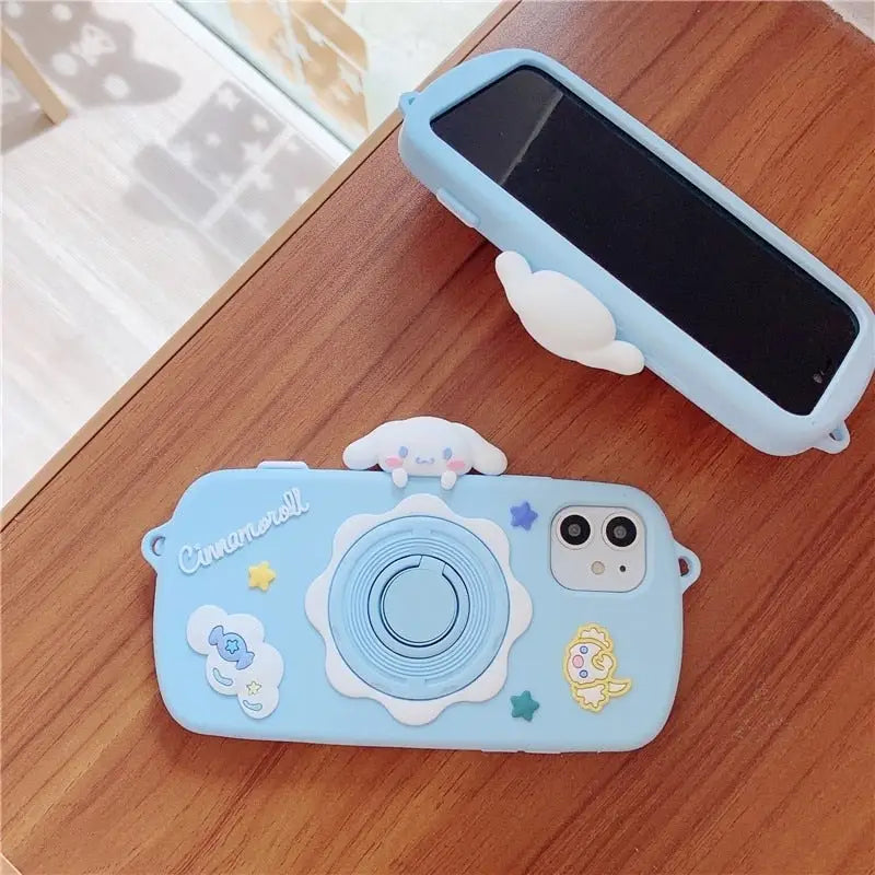 Kawaii Pastel Blue Cinnamoroll Camera Phone Case with Stand - phone case