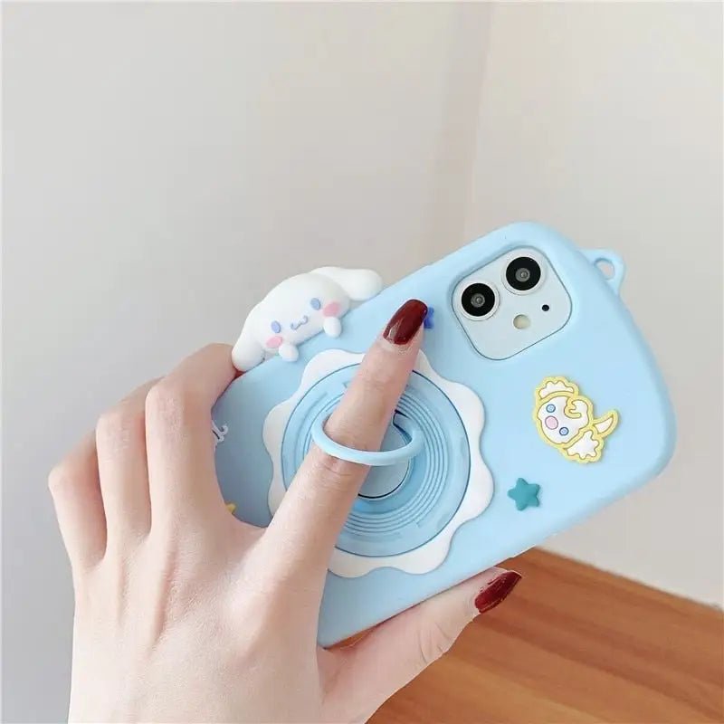 Kawaii Pastel Blue Cinnamoroll Camera Phone Case with Stand - Cosparty