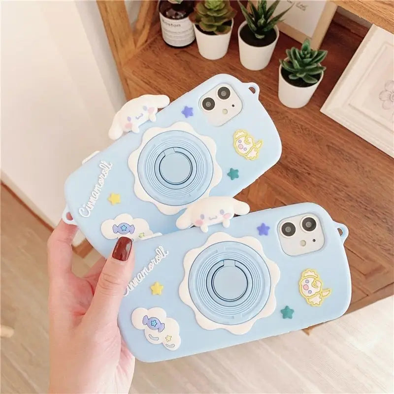 Kawaii Pastel Blue Cinnamoroll Camera Phone Case with Stand - phone case