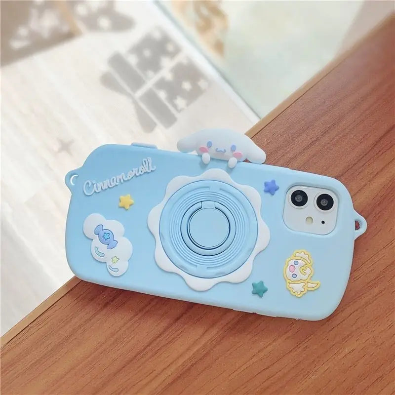 Kawaii Pastel Blue Cinnamoroll Camera Phone Case with Stand - phone case