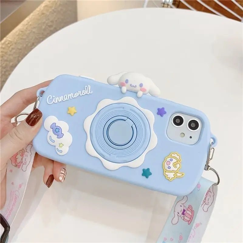 Kawaii Pastel Blue Cinnamoroll Camera Phone Case with Stand - Cosparty