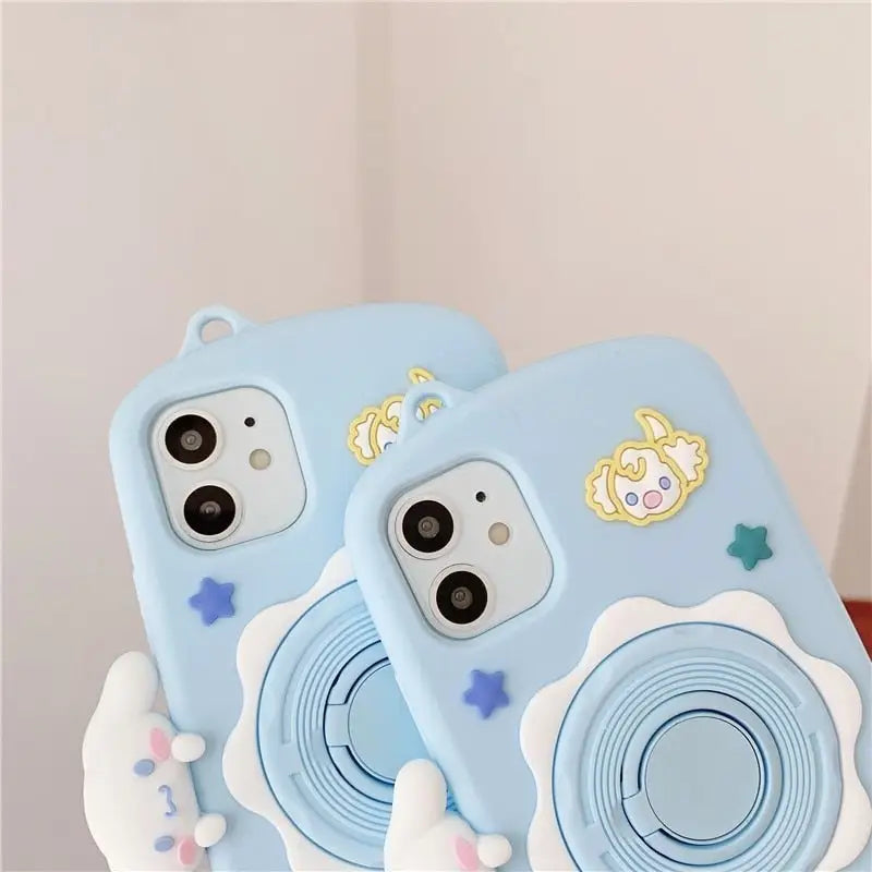 Kawaii Pastel Blue Cinnamoroll Camera Phone Case with Stand - phone case