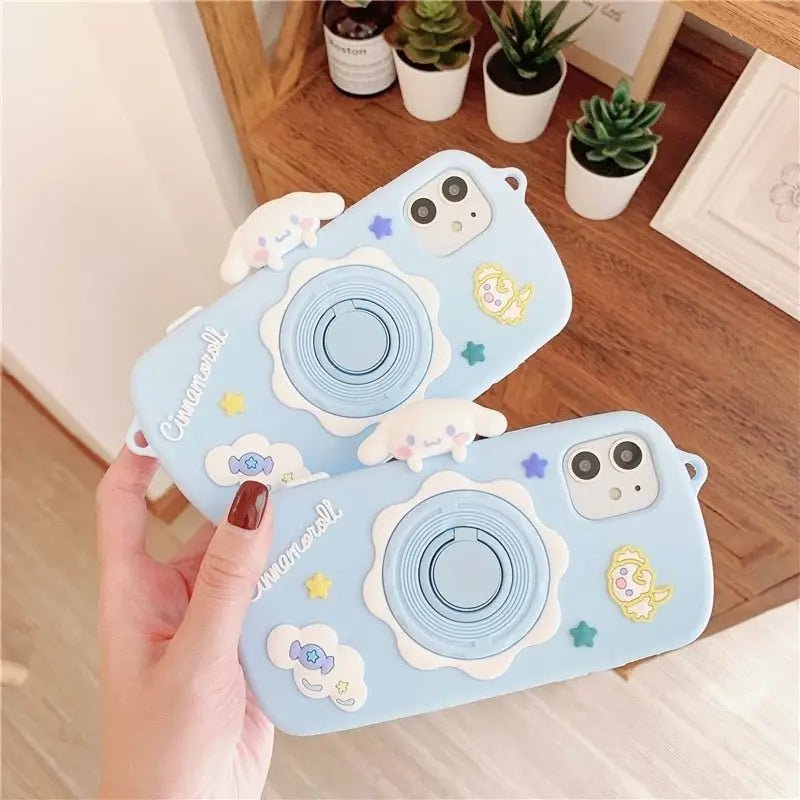 Kawaii Pastel Blue Cinnamoroll Camera Phone Case with Stand - Cosparty