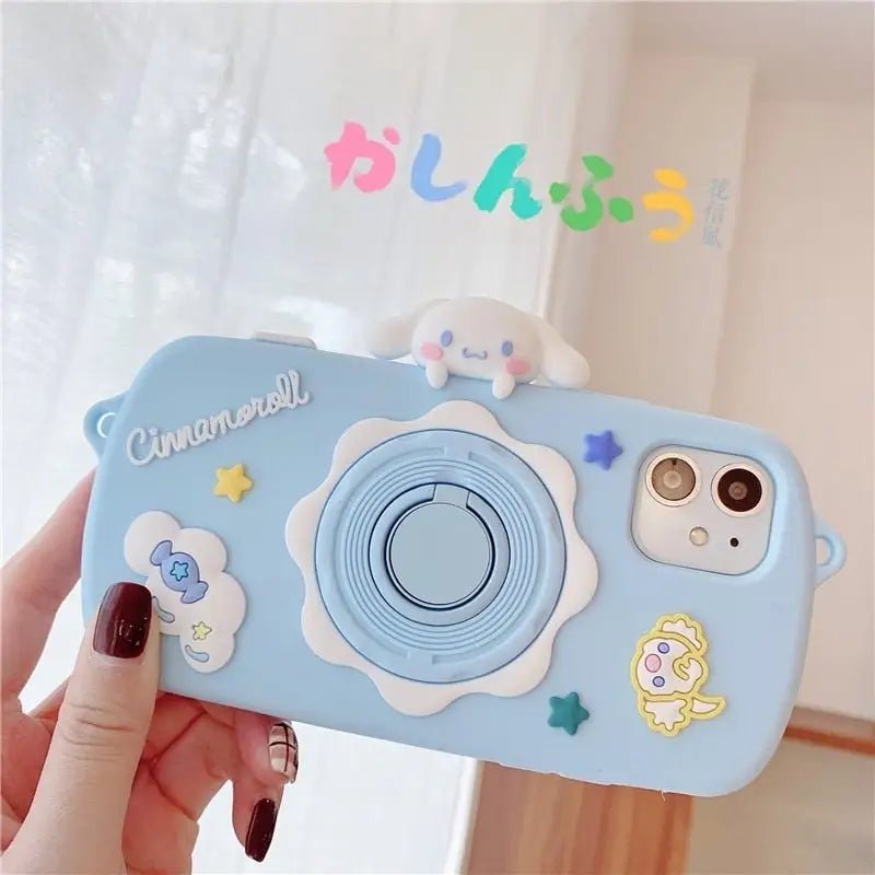 Kawaii Pastel Blue Cinnamoroll Camera Phone Case with Stand - Cosparty