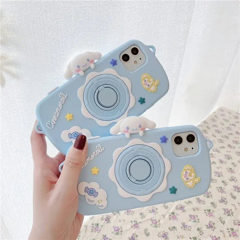 Kawaii Pastel Blue Cinnamoroll Camera Phone Case with Stand - phone case