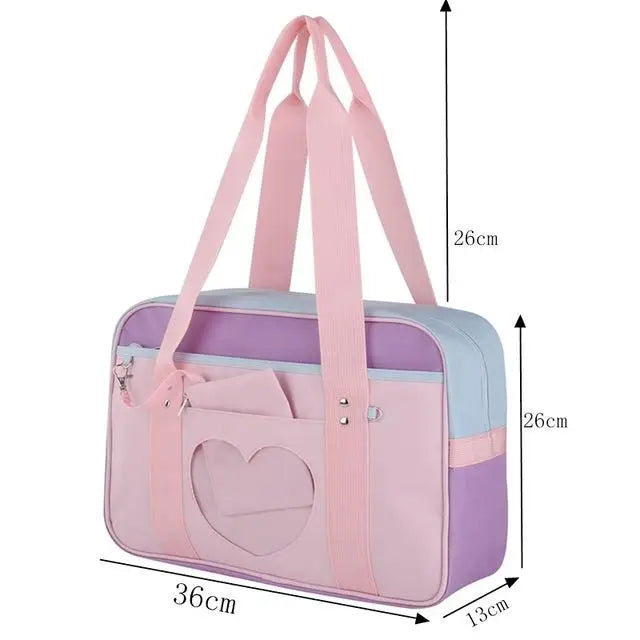 Kawaii Pastel Duffle Bag with Transparent Hearts - bags