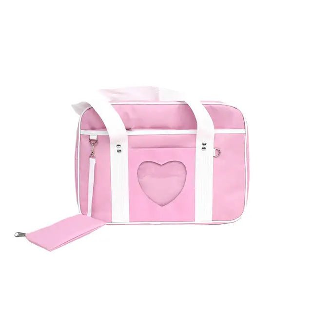Kawaii Pastel Duffle Bag with Transparent Hearts - Cosparty