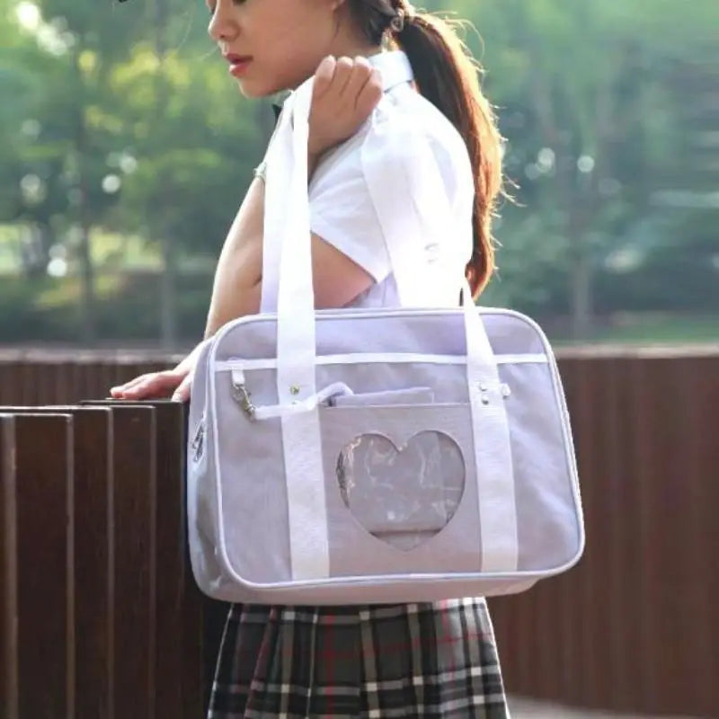 Kawaii Pastel Duffle Bag with Transparent Hearts - bags