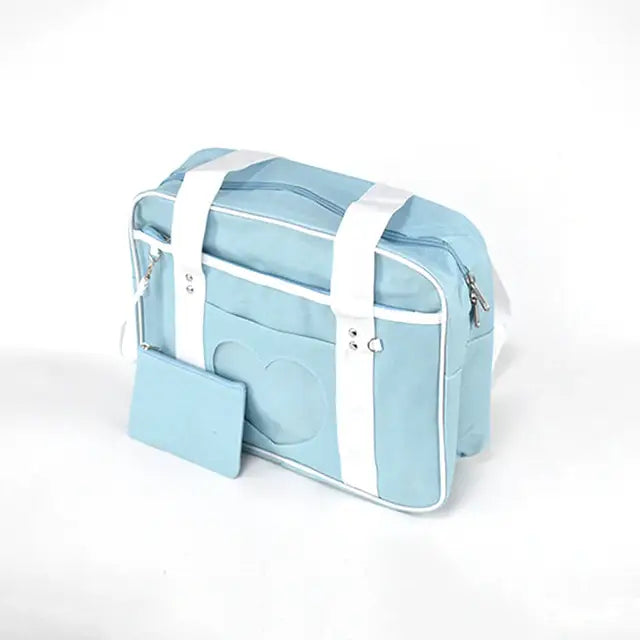 Kawaii Pastel Duffle Bag with Transparent Hearts - Sky Blue - bags