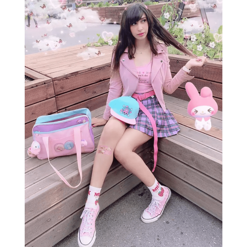 Kawaii Pastel Duffle Bag with Transparent Hearts - Cosparty