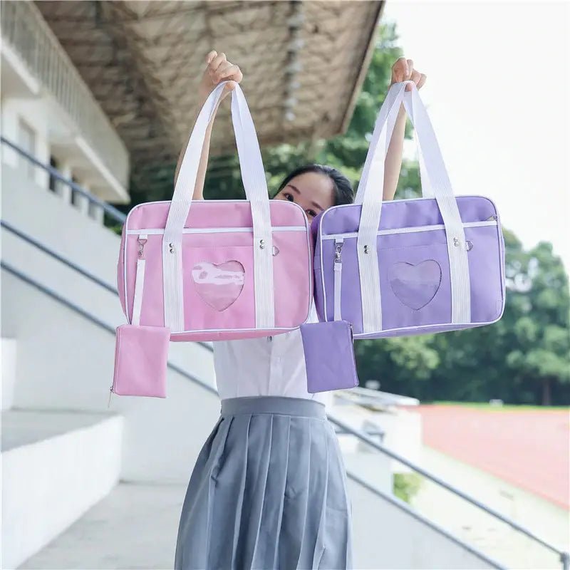 Kawaii Pastel Duffle Bag with Transparent Hearts - Cosparty
