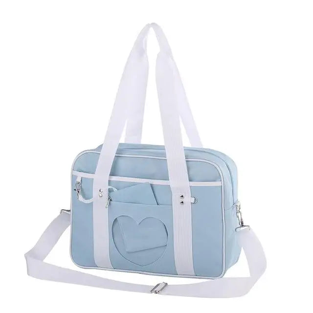 Kawaii Pastel Duffle Bag with Transparent Hearts - bags