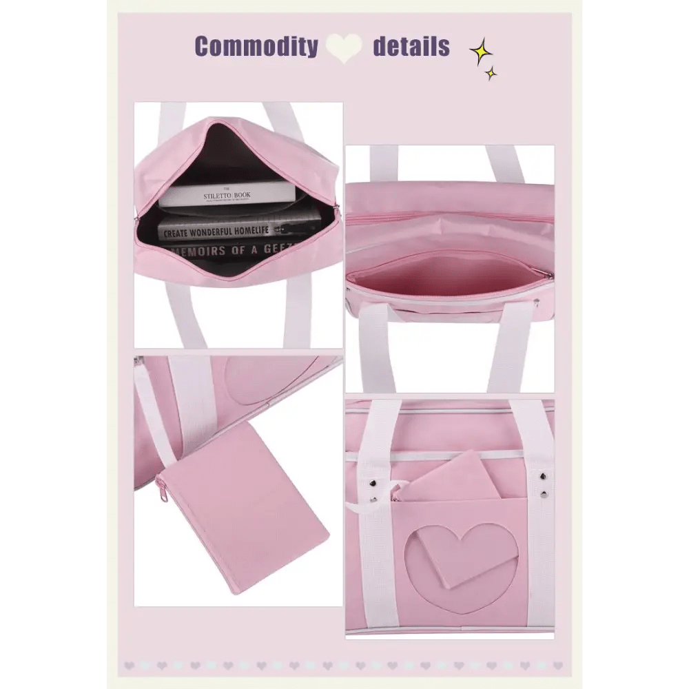 Kawaii Pastel Duffle Bag with Transparent Hearts - Cosparty