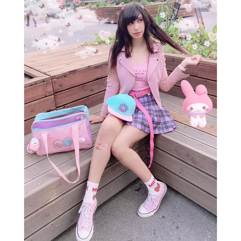 Kawaii Pastel Duffle Bag with Transparent Hearts - bags