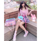 Kawaii Pastel Duffle Bag with Transparent Hearts - bags