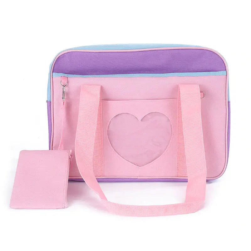 Kawaii Pastel Duffle Bag with Transparent Hearts - Patchwork - bags