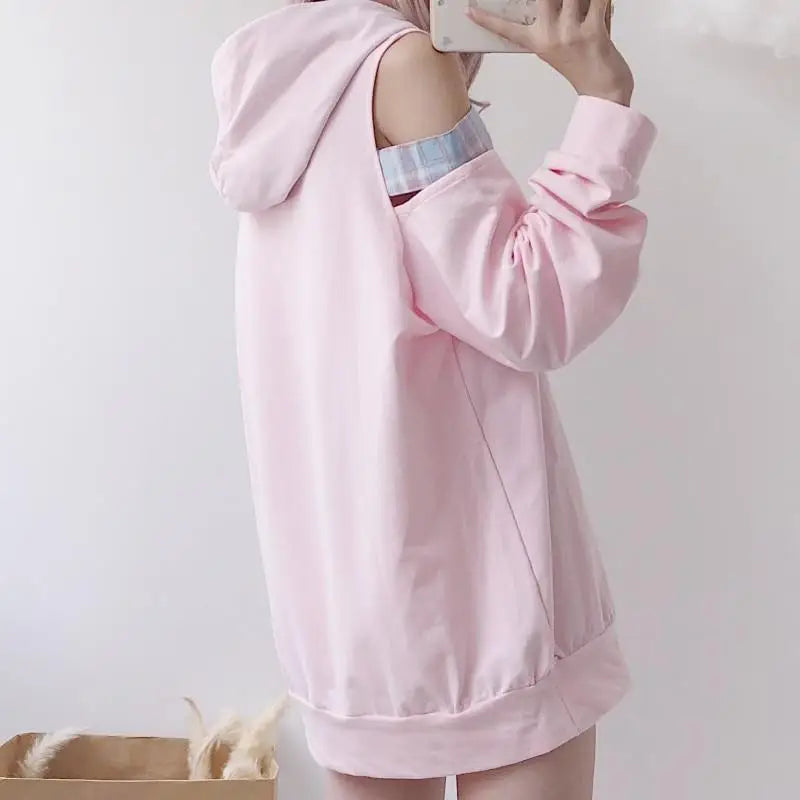 Kawaii Pastel Pink Off-the-Shoulder Hoodie from Dollish Fox New Condition - hoodie