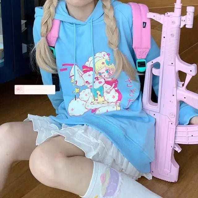 Kawaii Pastel Teddy Bear Hoodie in Pink or Blue - Cosparty