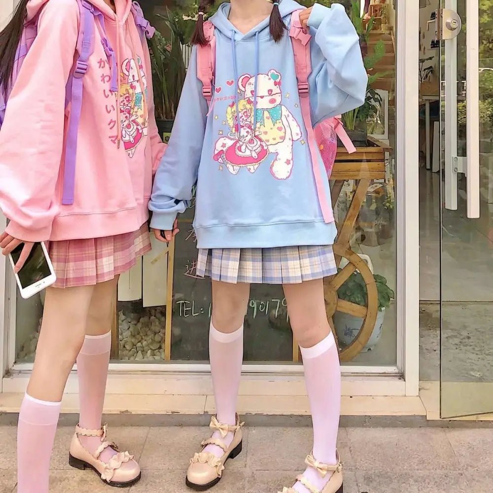 Kawaii Pastel Teddy Bear Hoodie in Pink or Blue - Cosparty